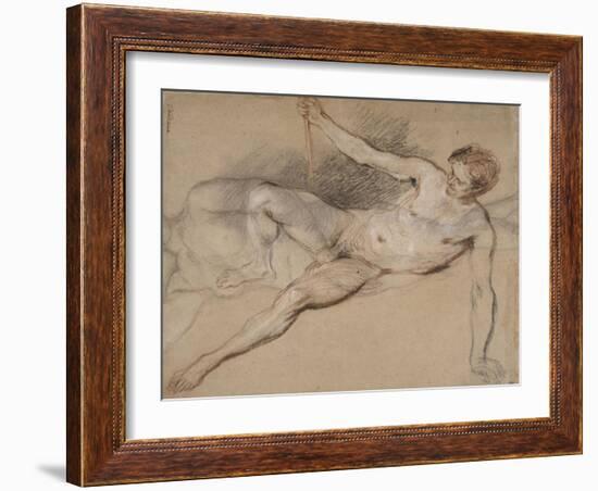 Homme nu étendu et femme nue debout-Jean Antoine Watteau-Framed Giclee Print