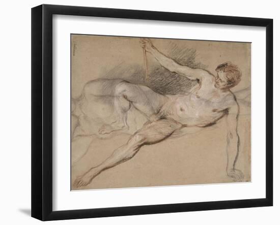 Homme nu étendu et femme nue debout-Jean Antoine Watteau-Framed Giclee Print