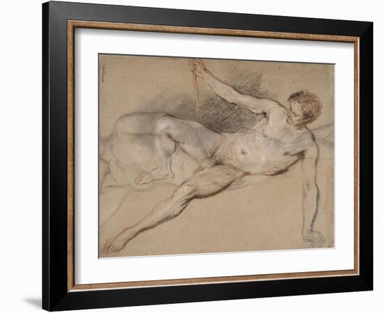 Homme nu étendu et femme nue debout-Jean Antoine Watteau-Framed Giclee Print