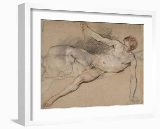 Homme nu étendu et femme nue debout-Jean Antoine Watteau-Framed Giclee Print