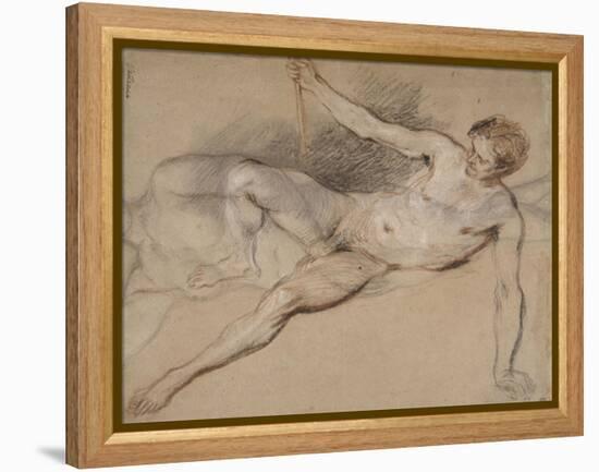 Homme nu étendu et femme nue debout-Jean Antoine Watteau-Framed Premier Image Canvas