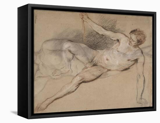 Homme nu étendu et femme nue debout-Jean Antoine Watteau-Framed Premier Image Canvas