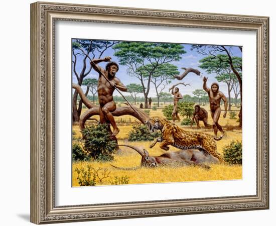 Homo Ergaster Hunting Group-Mauricio Anton-Framed Photographic Print