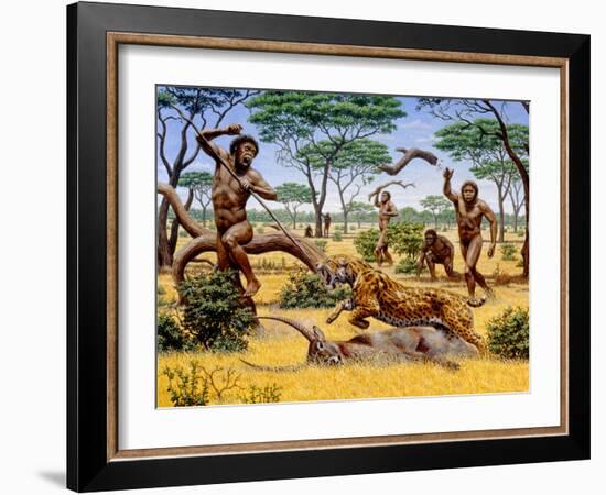 Homo Ergaster Hunting Group-Mauricio Anton-Framed Photographic Print