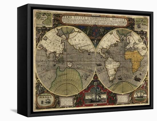 Hondius map of the World 1595-Vintage Lavoie-Framed Premier Image Canvas