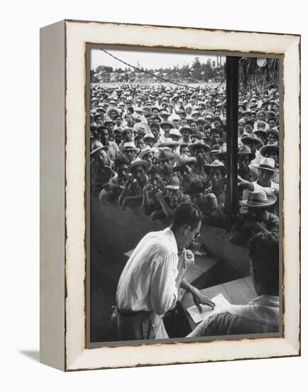 Honduras Labor Leader Manuel Jesus Valencia, Addressing Strikers During Banana Strike-Ralph Morse-Framed Premier Image Canvas