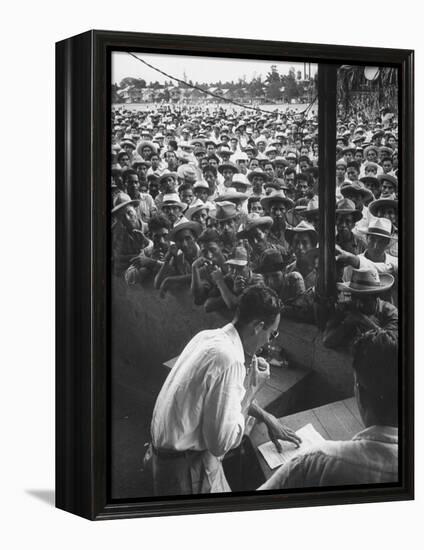 Honduras Labor Leader Manuel Jesus Valencia, Addressing Strikers During Banana Strike-Ralph Morse-Framed Premier Image Canvas