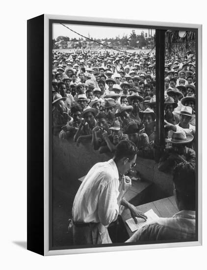 Honduras Labor Leader Manuel Jesus Valencia, Addressing Strikers During Banana Strike-Ralph Morse-Framed Premier Image Canvas