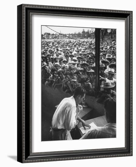 Honduras Labor Leader Manuel Jesus Valencia, Addressing Strikers During Banana Strike-Ralph Morse-Framed Photographic Print