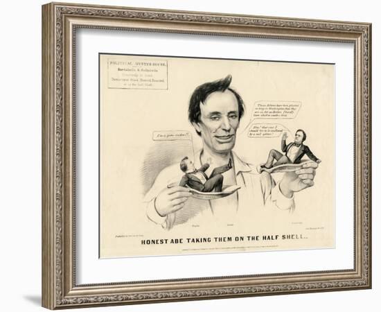 Honest Abe Taking Them on the Half Shell, 1860-Currier & Ives-Framed Giclee Print