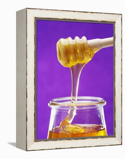 Honey Running from a Honey Dipper into a Jar-Marc O^ Finley-Framed Premier Image Canvas