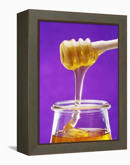 Honey Running from a Honey Dipper into a Jar-Marc O^ Finley-Framed Premier Image Canvas