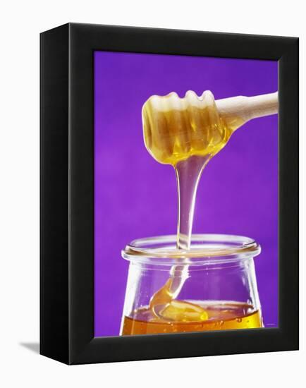 Honey Running from a Honey Dipper into a Jar-Marc O^ Finley-Framed Premier Image Canvas