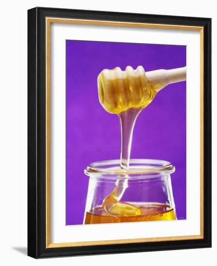 Honey Running from a Honey Dipper into a Jar-Marc O^ Finley-Framed Photographic Print