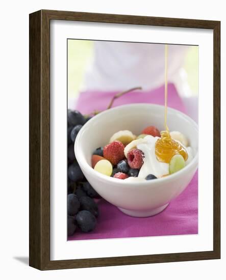 Honey Running onto Fruit Muesli with Yoghurt-null-Framed Photographic Print