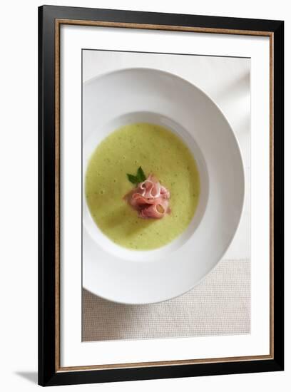 Honeydew Melon Gazpacho (Cucumber, Red Onion, Rice Wine Vinegar) With Prosciutto And Mint Leaves-Shea Evans-Framed Photographic Print