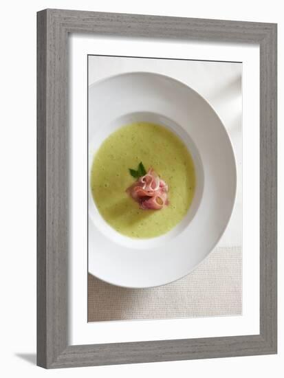 Honeydew Melon Gazpacho (Cucumber, Red Onion, Rice Wine Vinegar) With Prosciutto And Mint Leaves-Shea Evans-Framed Photographic Print