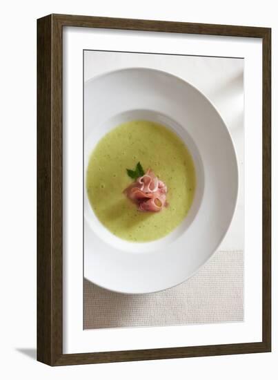 Honeydew Melon Gazpacho (Cucumber, Red Onion, Rice Wine Vinegar) With Prosciutto And Mint Leaves-Shea Evans-Framed Photographic Print