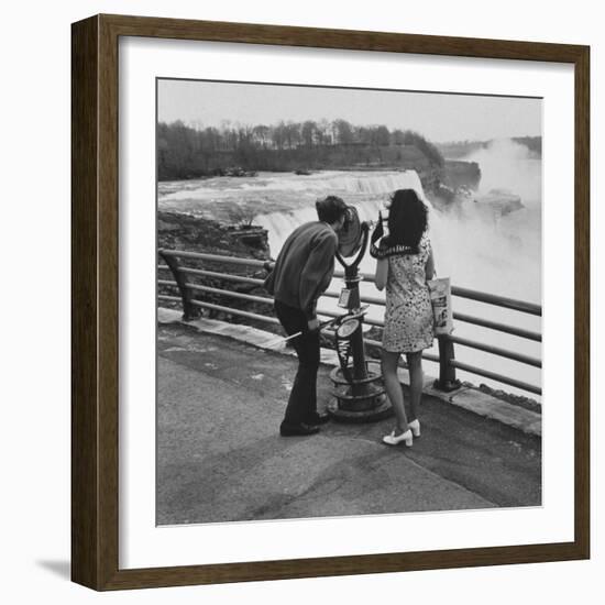 Honeymoon Couple, Colman Laposa Jr. and Wife, Gazing at the Niagara Falls-Yale Joel-Framed Photographic Print