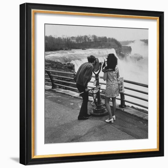 Honeymoon Couple, Colman Laposa Jr. and Wife, Gazing at the Niagara Falls-Yale Joel-Framed Photographic Print