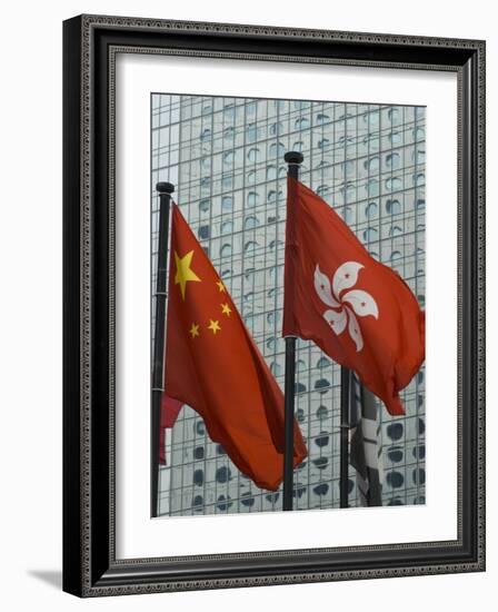 Hong Kong and Chinese Flags Fly in Central, Hong Kong, China-Amanda Hall-Framed Photographic Print