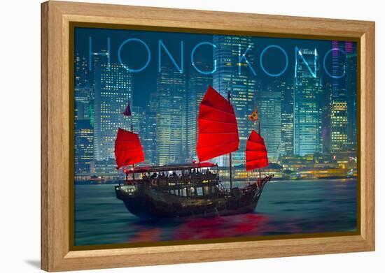 Hong Kong, China - Aqua Luna-Lantern Press-Framed Stretched Canvas