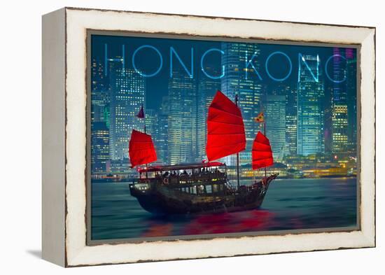 Hong Kong, China - Aqua Luna-Lantern Press-Framed Stretched Canvas