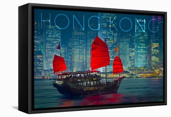 Hong Kong, China - Aqua Luna-Lantern Press-Framed Stretched Canvas
