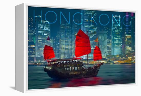 Hong Kong, China - Aqua Luna-Lantern Press-Framed Stretched Canvas