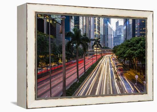 Hong Kong, China. Downtown Traffic , Road with Skyscrapers-Bill Bachmann-Framed Premier Image Canvas