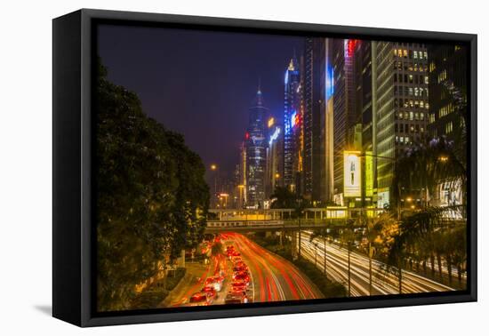 Hong Kong, China. Downtown Traffic , Road with Skyscrapers-Bill Bachmann-Framed Premier Image Canvas