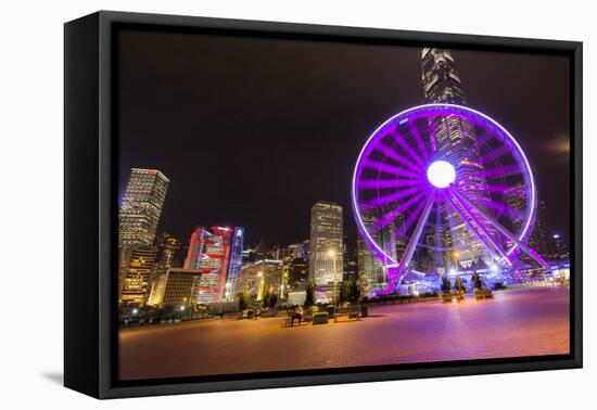 Hong Kong, China. Night Skyline with New Ferris Wheel and Twilight , Purple-Bill Bachmann-Framed Premier Image Canvas