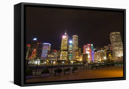 Hong Kong, China. Night Skyline with Twilight in City at Harbor-Bill Bachmann-Framed Premier Image Canvas