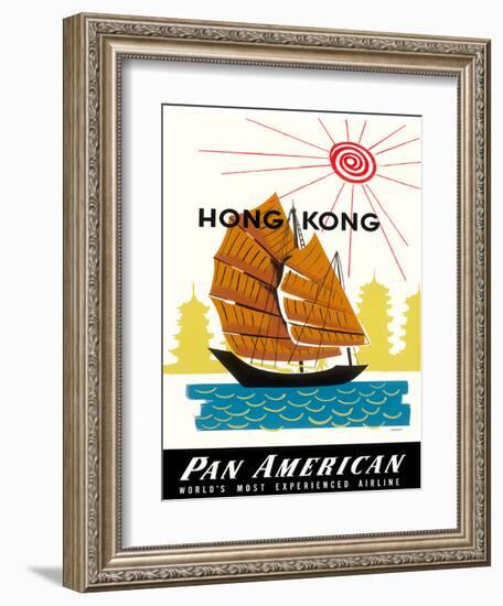 Hong Kong, China Pan Am American Traditional Sail Boat and Temples-A^ Amspoker-Framed Giclee Print