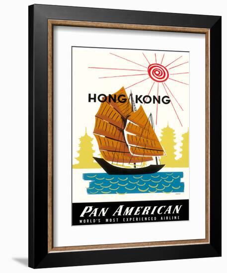 Hong Kong, China Pan Am American Traditional Sail Boat and Temples-A^ Amspoker-Framed Giclee Print