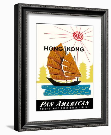 Hong Kong, China Pan Am American Traditional Sail Boat and Temples-A^ Amspoker-Framed Giclee Print