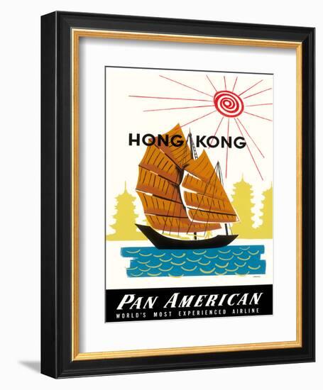 Hong Kong, China Pan Am American Traditional Sail Boat and Temples-A^ Amspoker-Framed Giclee Print