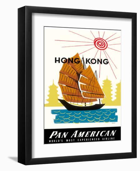 Hong Kong, China Pan Am American Traditional Sail Boat and Temples-A^ Amspoker-Framed Giclee Print