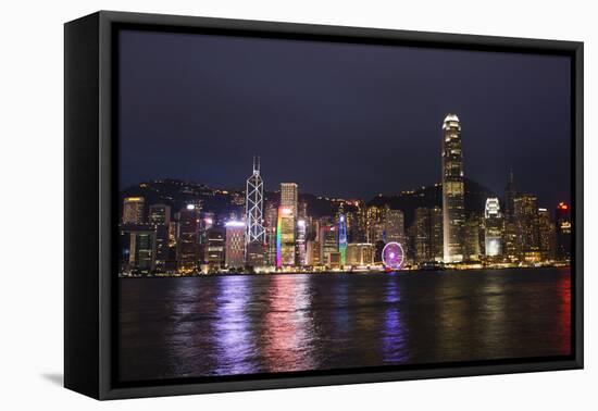 Hong Kong, China. Skyline Harbor with New Ferris Wheel and Reflections , Background-Bill Bachmann-Framed Premier Image Canvas