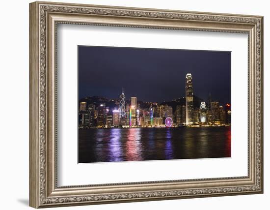 Hong Kong, China. Skyline Harbor with New Ferris Wheel and Reflections , Background-Bill Bachmann-Framed Photographic Print