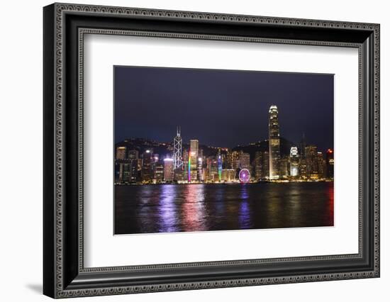 Hong Kong, China. Skyline Harbor with New Ferris Wheel and Reflections , Background-Bill Bachmann-Framed Photographic Print