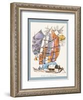 Hong Kong - Chinese Fishing Junk Sampan Boat - TWA (Trans World Airlines) Menu Cover-David Klein-Framed Art Print