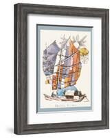 Hong Kong - Chinese Fishing Junk Sampan Boat - TWA (Trans World Airlines) Menu Cover-David Klein-Framed Art Print