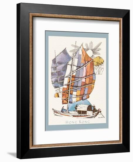 Hong Kong - Chinese Fishing Junk Sampan Boat - TWA (Trans World Airlines) Menu Cover-David Klein-Framed Art Print