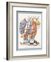 Hong Kong - Chinese Fishing Junk Sampan Boat - TWA (Trans World Airlines) Menu Cover-David Klein-Framed Art Print