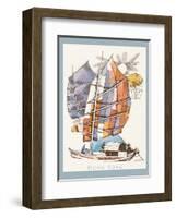 Hong Kong - Chinese Fishing Junk Sampan Boat - TWA (Trans World Airlines) Menu Cover-David Klein-Framed Art Print