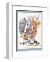 Hong Kong - Chinese Fishing Junk Sampan Boat - TWA (Trans World Airlines) Menu Cover-David Klein-Framed Art Print