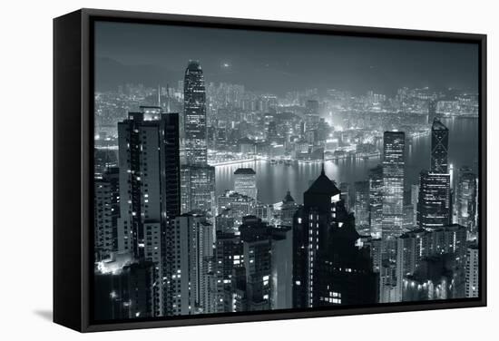 Hong Kong City Skyline At Night With Victoria Harbor And Skyscrapers Illuminated-Songquan Deng-Framed Stretched Canvas