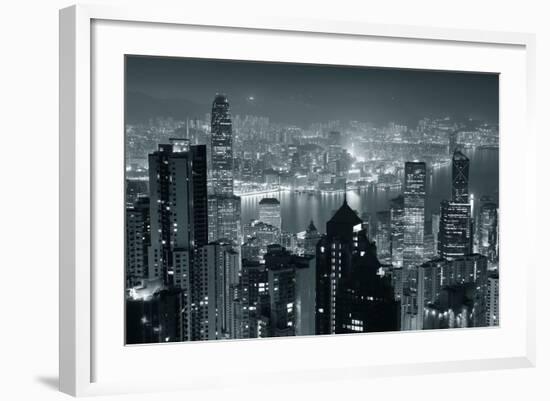 Hong Kong City Skyline At Night With Victoria Harbor And Skyscrapers Illuminated-Songquan Deng-Framed Premium Giclee Print