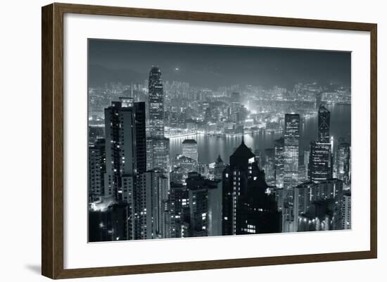 Hong Kong City Skyline At Night With Victoria Harbor And Skyscrapers Illuminated-Songquan Deng-Framed Premium Giclee Print